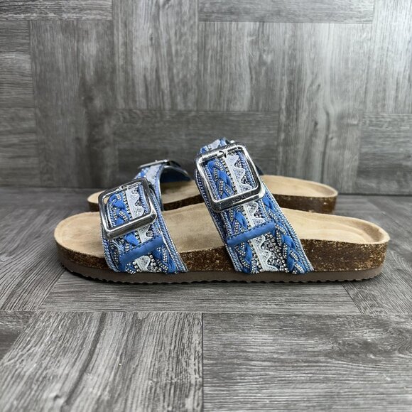 Madden Girl Women's size 8 Bambam AC Denim Blue Double Strap Sandals - Picture 2 of 9